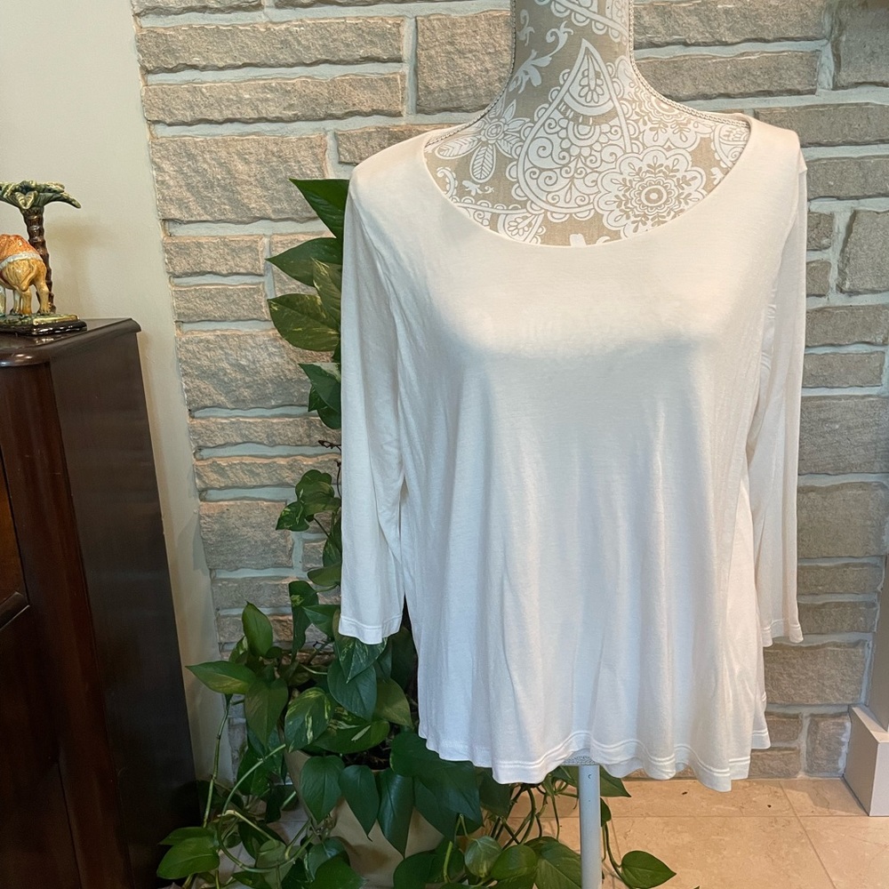 J. Jill Pure Jill Womens Cream Supersoft 3/4 Sleeve Elliptical Tee Sz Lg Petite